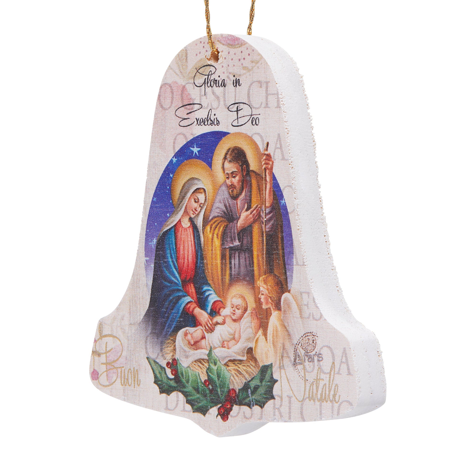 Mondo Cattolico 8 cm (3.15 in) Wooden Bell-shaped Christmas Decoration With Nativity Scene