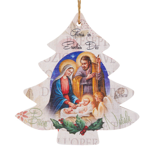 Mondo Cattolico 8 cm (3.15 in) Wooden Christmas Tree-shaped Christmas Decoration With Nativity Scene