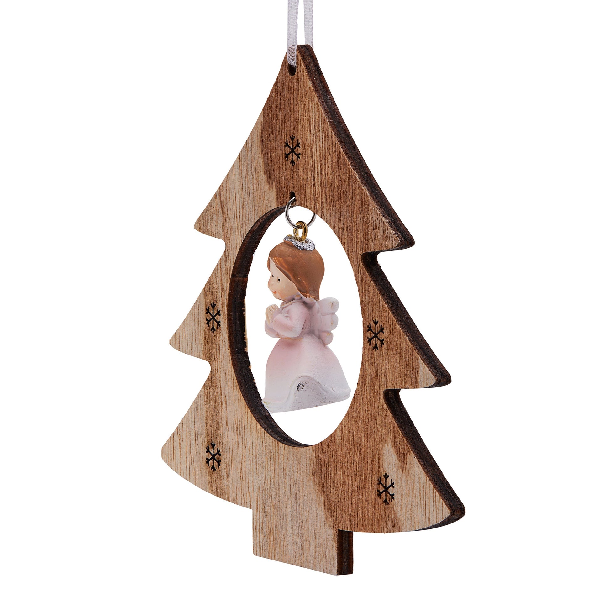 Mondo Cattolico 12 cm (4.72 in) Wooden Christmas Tree With Pink Resin Angel