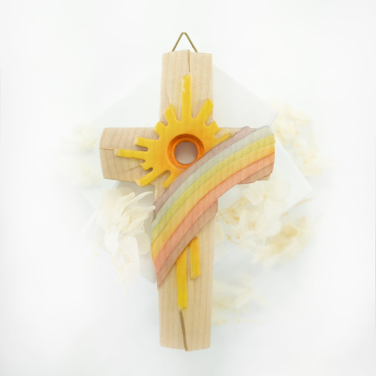 MONDO CATTOLICO 15 cm (5.91 in) Wooden Cross With Sun and Rainbow