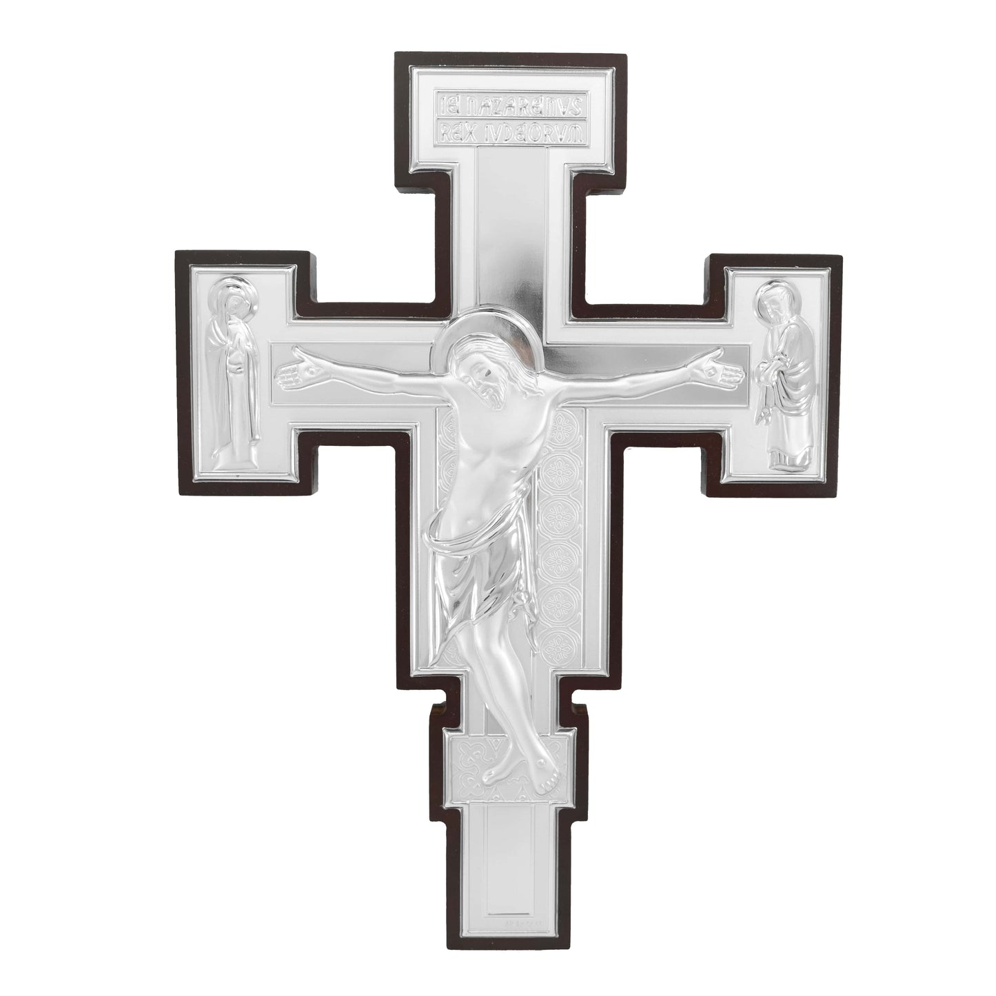 MONDO CATTOLICO 13 cm (5.12 in) Wooden Crucifix by Cimabue at Santa Croce With Silver Plaque