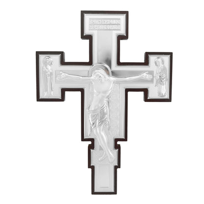 MONDO CATTOLICO 13 cm (5.12 in) Wooden Crucifix by Cimabue at Santa Croce With Silver Plaque