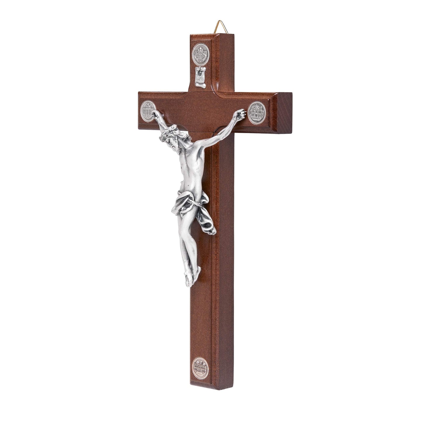 MONDO CATTOLICO 20 cm (8.00 in) Wooden Crucifix With the Four Roman Basilicas Medals