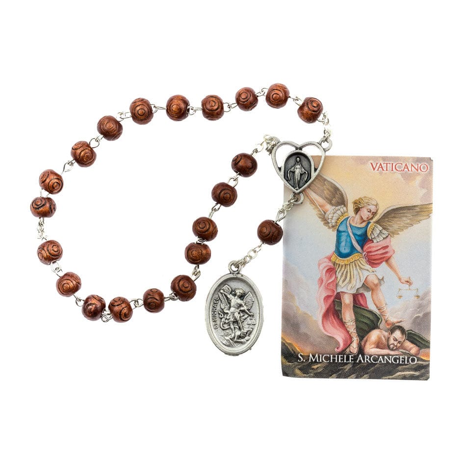 MONDO CATTOLICO Prayer Beads 18 cm (7 in) / 6 mm (0.23 in) Wooden Devotional Rosary of Saint Michael