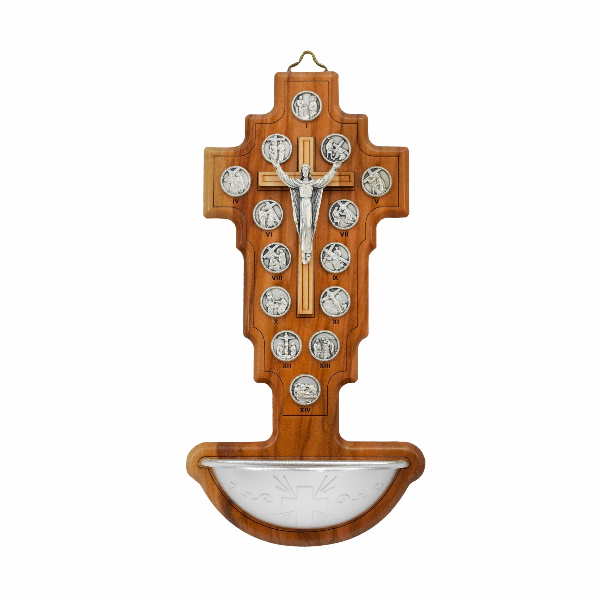 MONDO CATTOLICO Wooden Holy Water Font Via Crucis