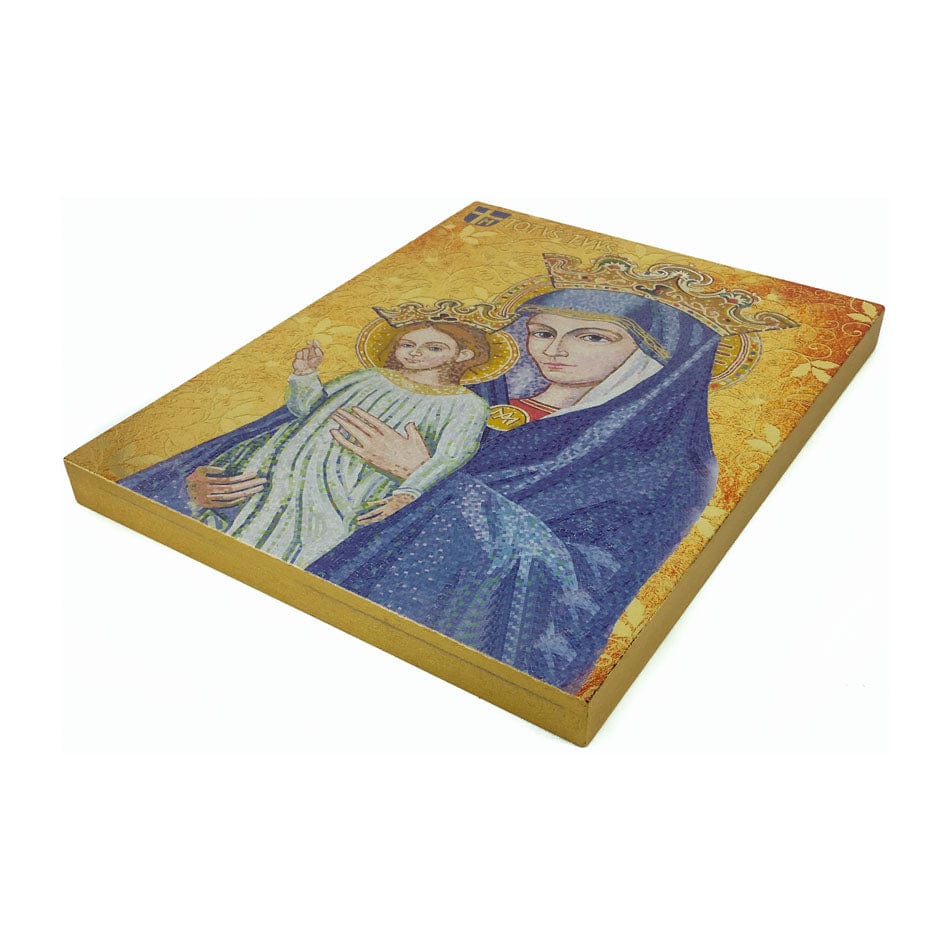 MONDO CATTOLICO Wooden Icon of Mater Ecclesiae Virgin on Gold Foil 9,84" X 7,87"