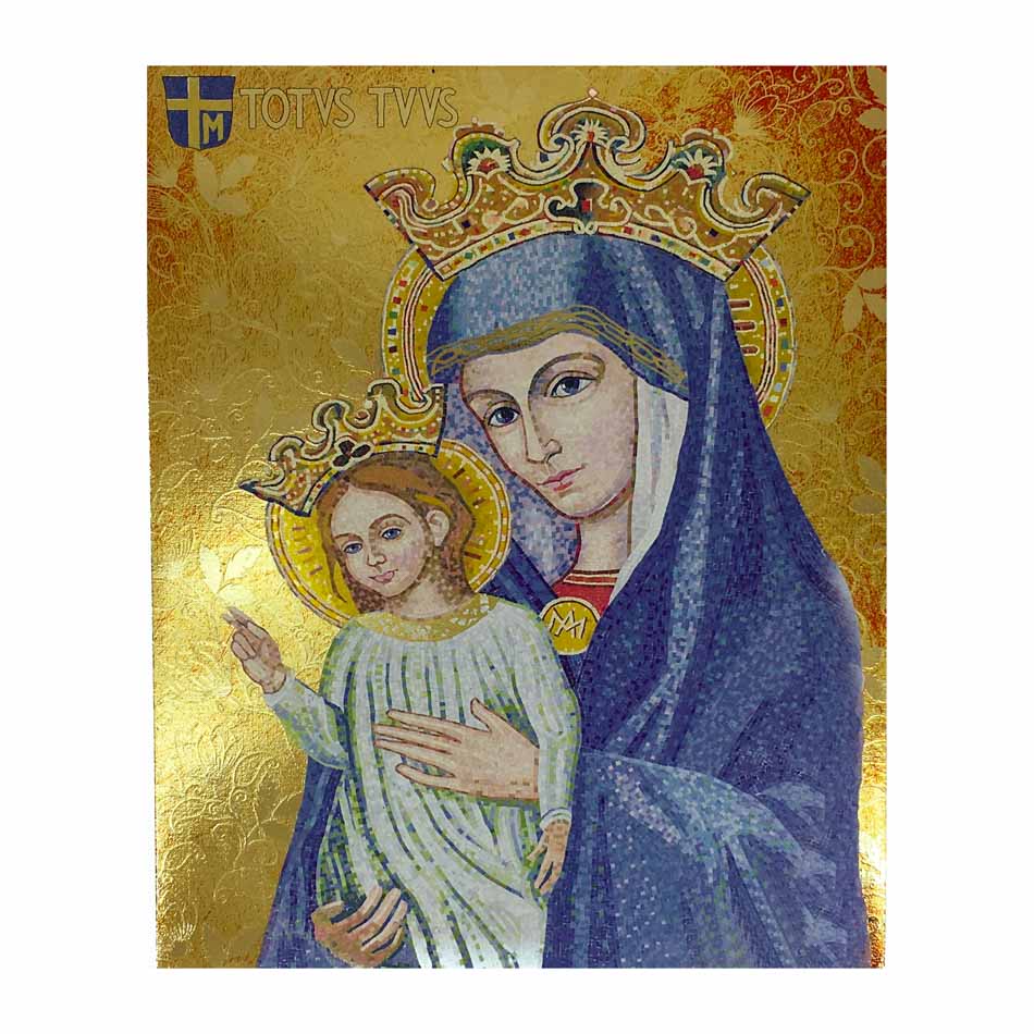 MONDO CATTOLICO Wooden Icon of Mater Ecclesiae Virgin on Gold Foil 9,84" X 7,87"