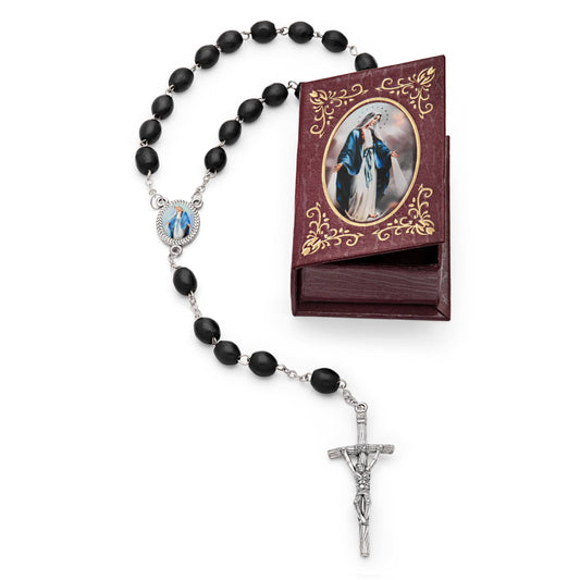 MONDO CATTOLICO Prayer Beads 53 cm (20.90 in) / 7 mm (0.30 in) Wooden Miraculous Virgin Rosary and Brown Book Case