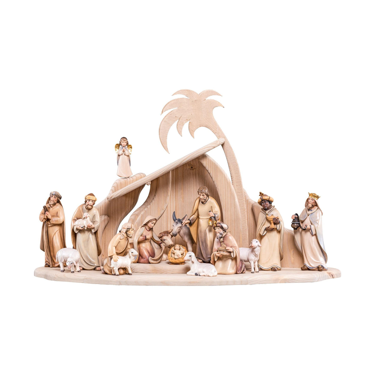 Wooden Nativity Scene with Modern Stable, the Three Magi and Shepherds ...