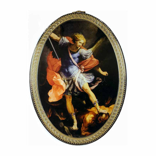 MONDO CATTOLICO Wooden Oval Icon of Saint Michael 5,90"X 3,93"