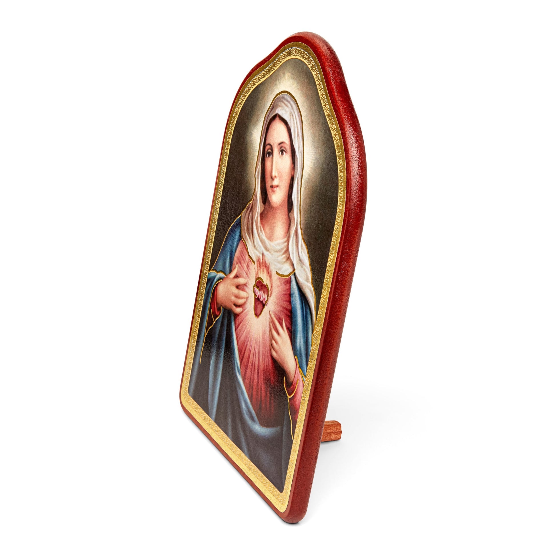 Mondo Cattolico 14.5x21 cm (5.71x8.27 in) Wooden Painting With Red Frame of Immaculate Heart of Mary