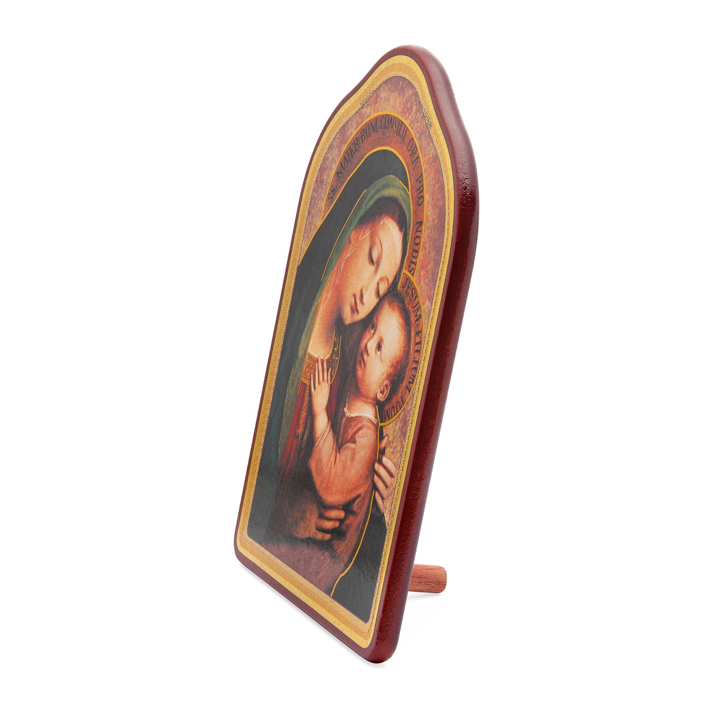 MONDO CATTOLICO ROMA Painting 14.50 x 21 cm (5.71 x 8.27 in) Wooden Painting With Red Frame of Our Lady of Good Counsel