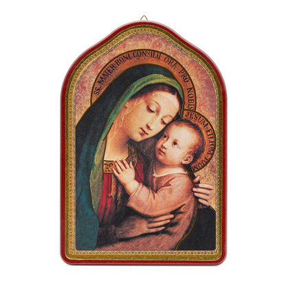 MONDO CATTOLICO ROMA Painting 14.50 x 21 cm (5.71 x 8.27 in) Wooden Painting With Red Frame of Our Lady of Good Counsel