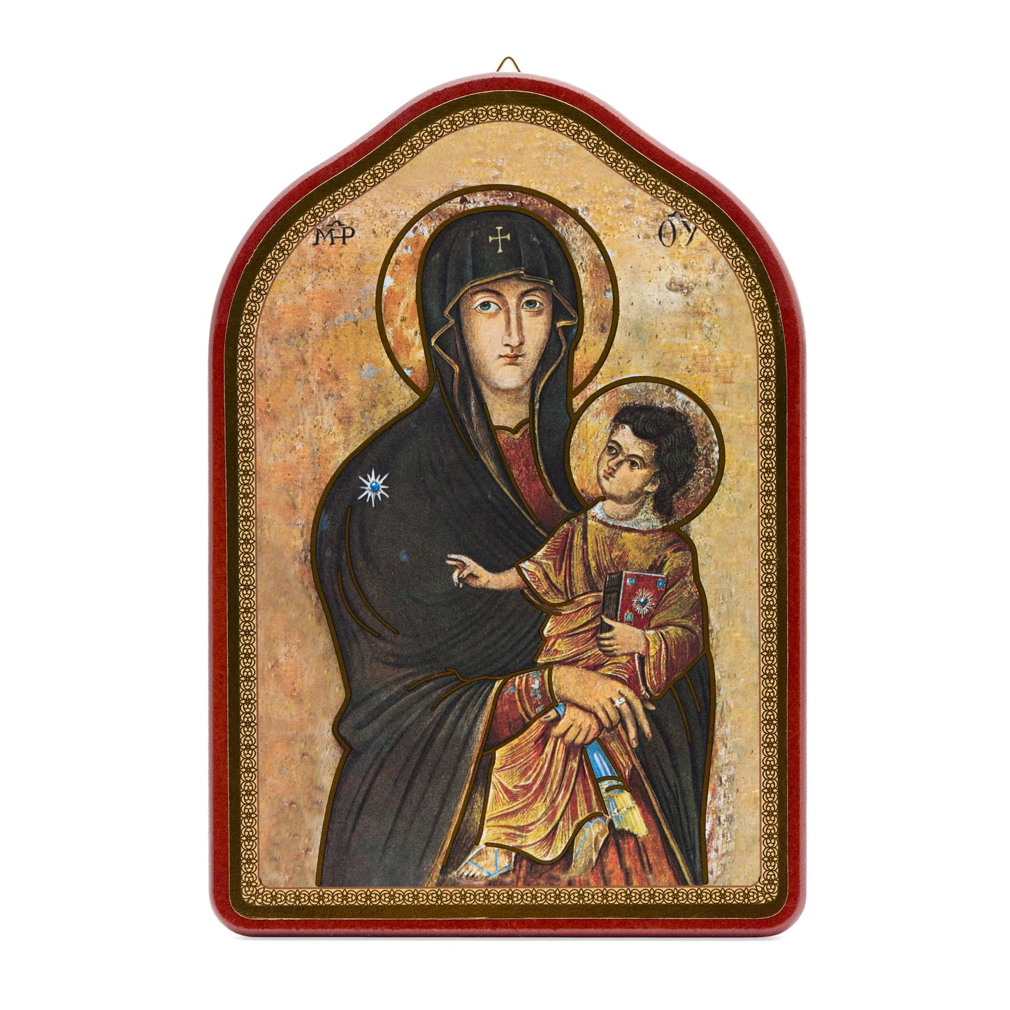 MONDO CATTOLICO ROMA Painting 14.50 x 21 cm (5.71 x 8.27 in) Wooden Painting With Red Frame of Salus Populi Romani