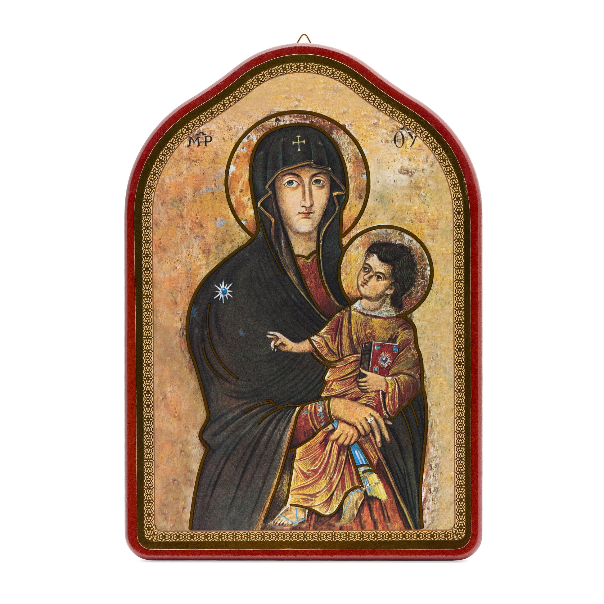 MONDO CATTOLICO ROMA Painting 14.50 x 21 cm (5.71 x 8.27 in) Wooden Painting With Red Frame of Salus Populi Romani