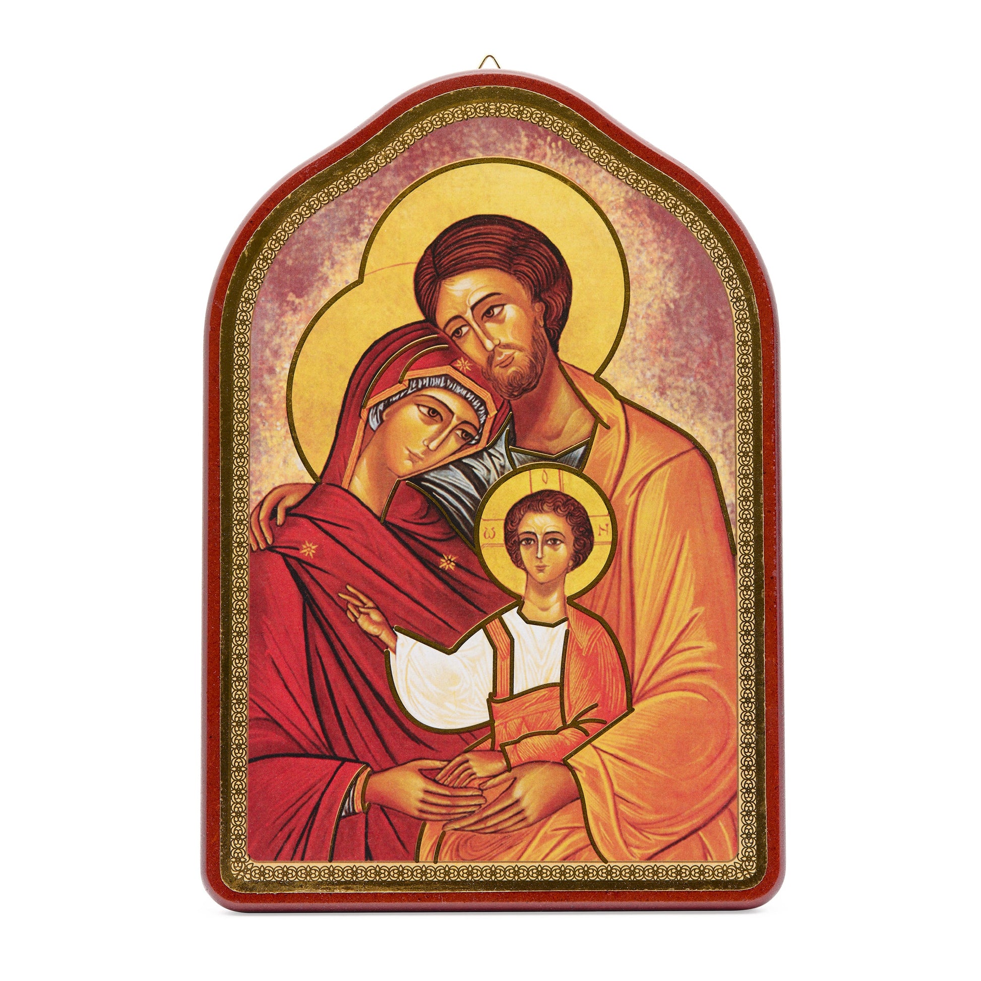 MONDO CATTOLICO ROMA Painting 14.50 x 21 cm (5.71 x 8.27 in) Wooden Painting With Red Frame of the Holy Family