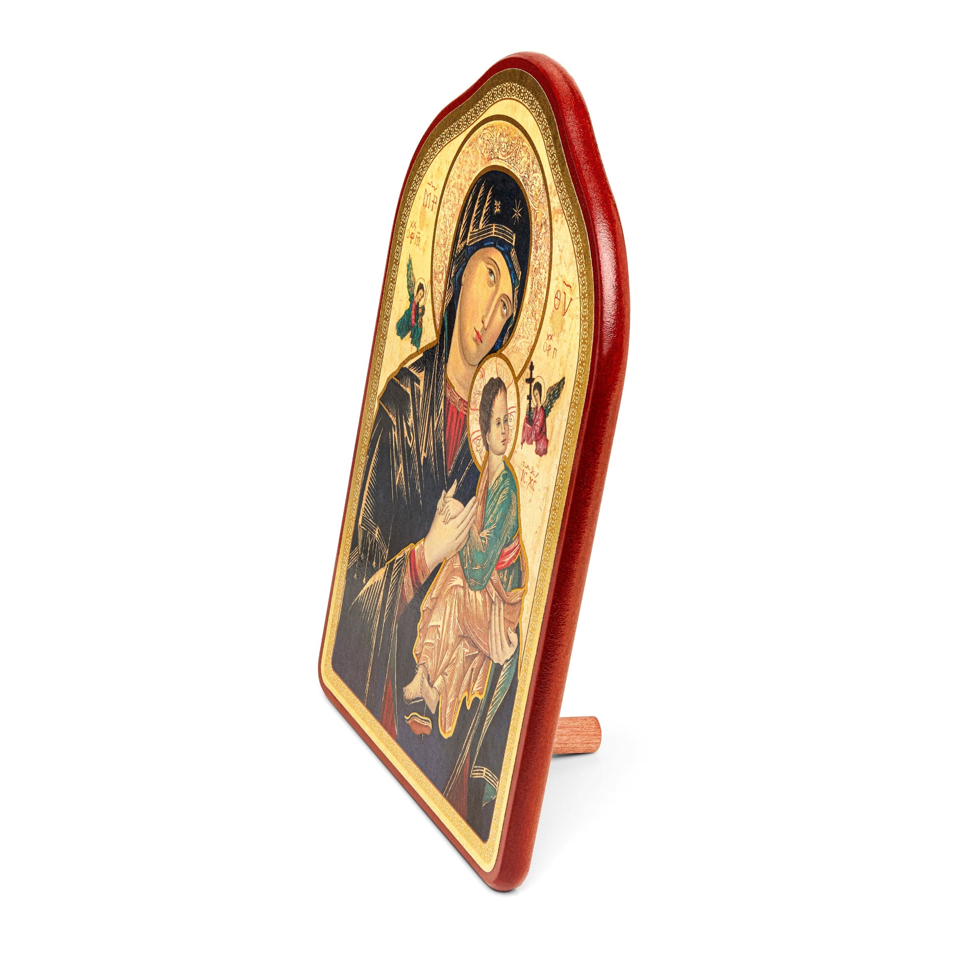 Mondo Cattolico 14.5x21 cm (5.71x8.27 in) Wooden Panel With Red Frame of Our Lady of Perpetual Help