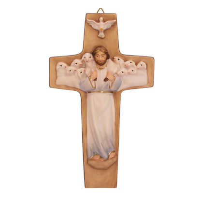 MONDO CATTOLICO ROMA Cross 12 x 20 mm (0.47 x 0.79 in) Wooden Pope Francis Good Shepherd Cross