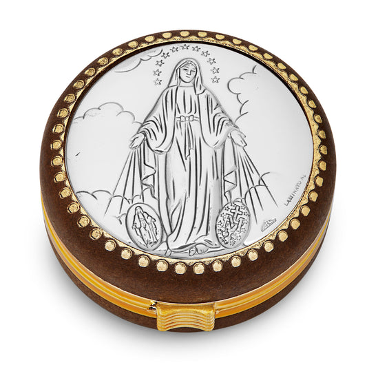 Mondo Cattolico Rosary Box 6 cm (2.36 in) Wooden Rosary Box of Our Lady of the Miraculous Medal With Metal Plaque