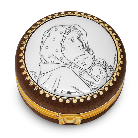 Mondo Cattolico Rosary Box 6 cm (2.36 in) Wooden Rosary Box of the Madonnina of Ferruzzi With Metal Plaque