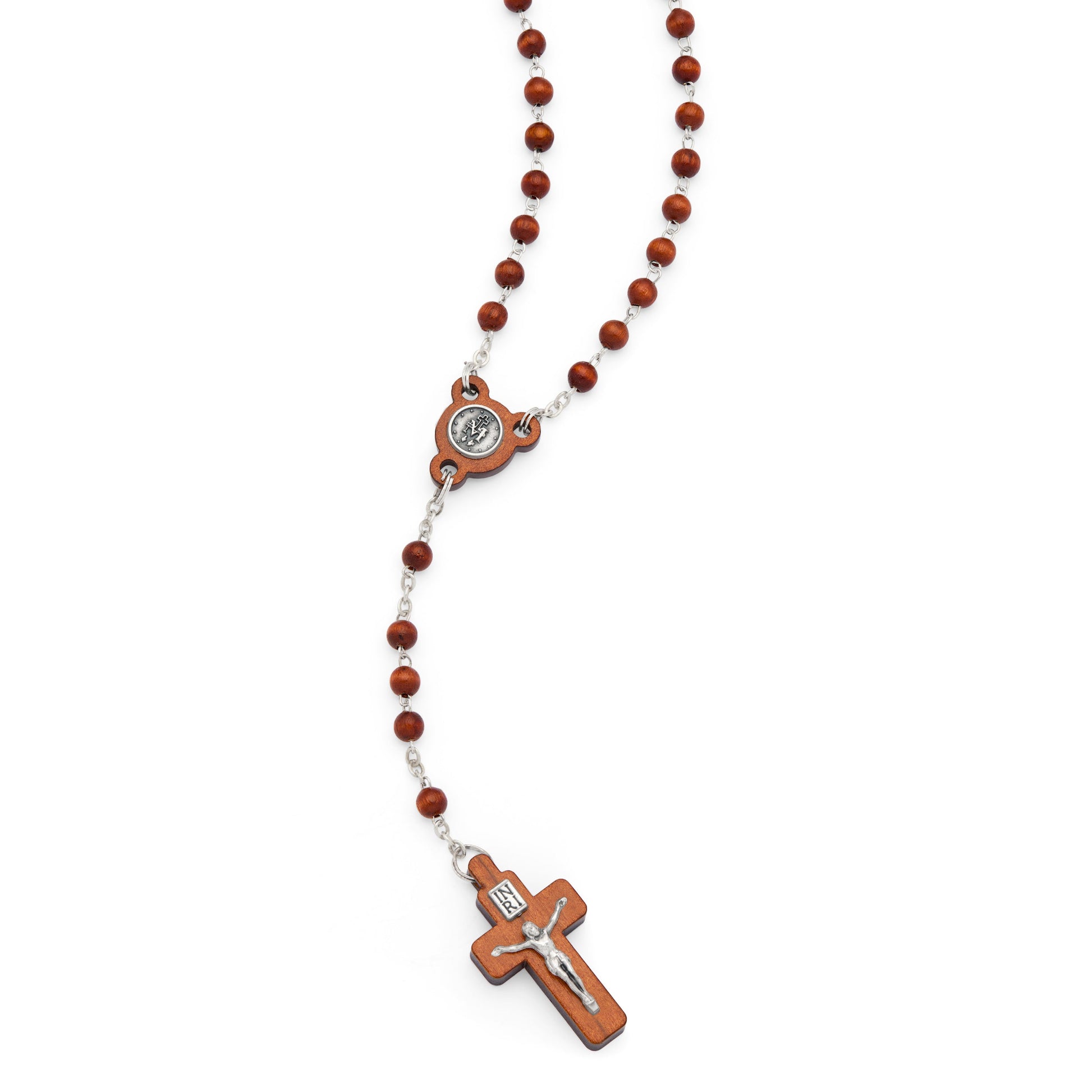 MONDO CATTOLICO ROMA Rosary 36 cm (14.17 in) / 48 cm (18.90 in) / 5 mm (0.20 in) Wooden Rosary with Crucifix Featuring Metal Body of Christ
