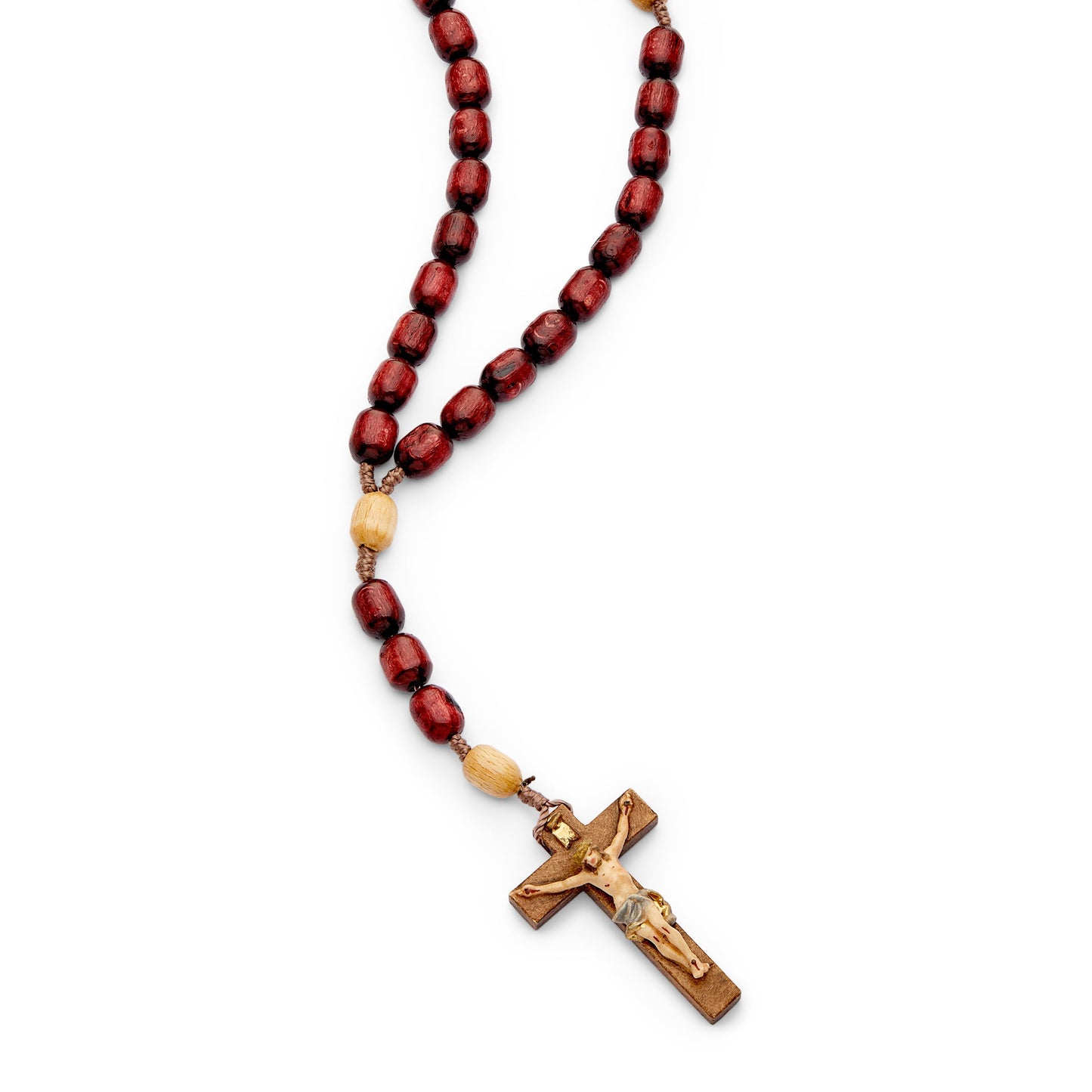 MONDO CATTOLICO Prayer Beads 50 cm (19.68 in) / 10 mm (0.39 in) Wooden Rosary with handcarved Crucifix
