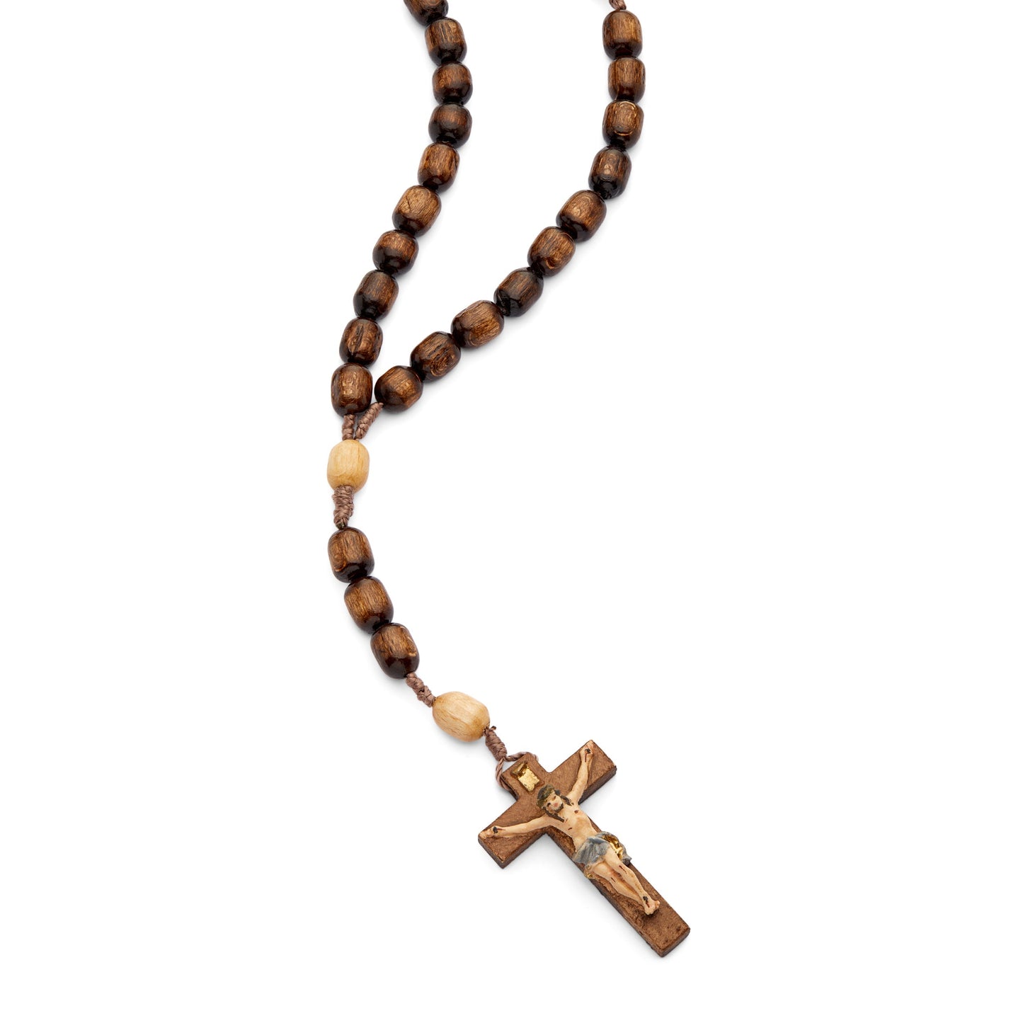 MONDO CATTOLICO Prayer Beads 51 cm (20.07 in) / 10 mm (0.39 in) Wooden Rosary with Handpainted Crucifix