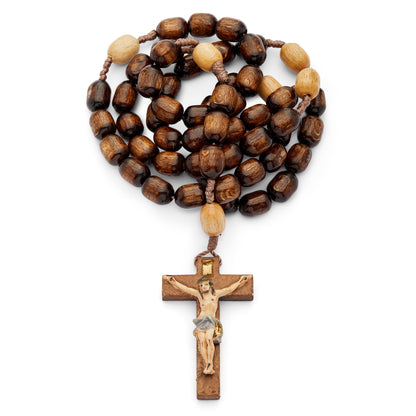 MONDO CATTOLICO Prayer Beads 51 cm (20.07 in) / 10 mm (0.39 in) Wooden Rosary with Handpainted Crucifix