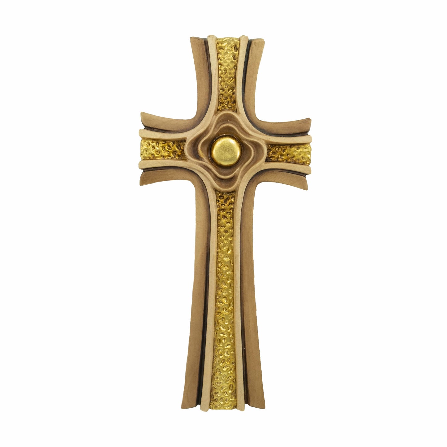 MONDO CATTOLICO 17 cm (6.69 in) Wooden Rose Cross With Golden Details