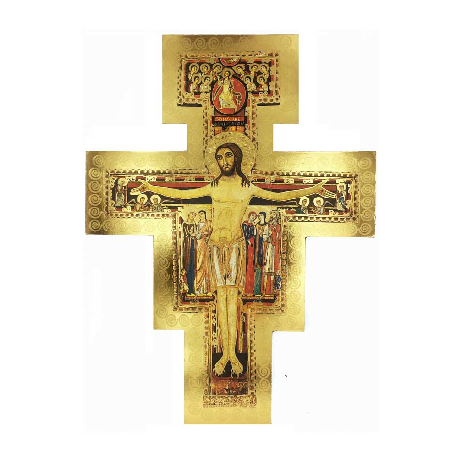 MONDO CATTOLICO Wooden San Damiano Crucifix With Gold Details