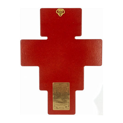 MONDO CATTOLICO 18 cm (7.08 in) Wooden San Damiano Crucifix With Gold Details and Red Outline