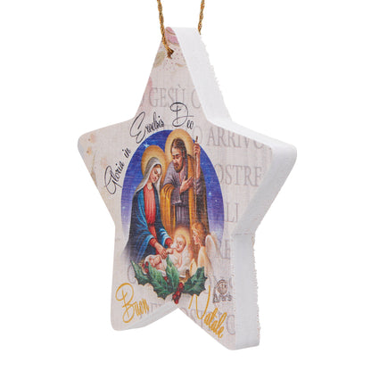 Mondo Cattolico 8 cm (3.15 in) Wooden Star-shaped Christmas Decoration With Nativity Scene