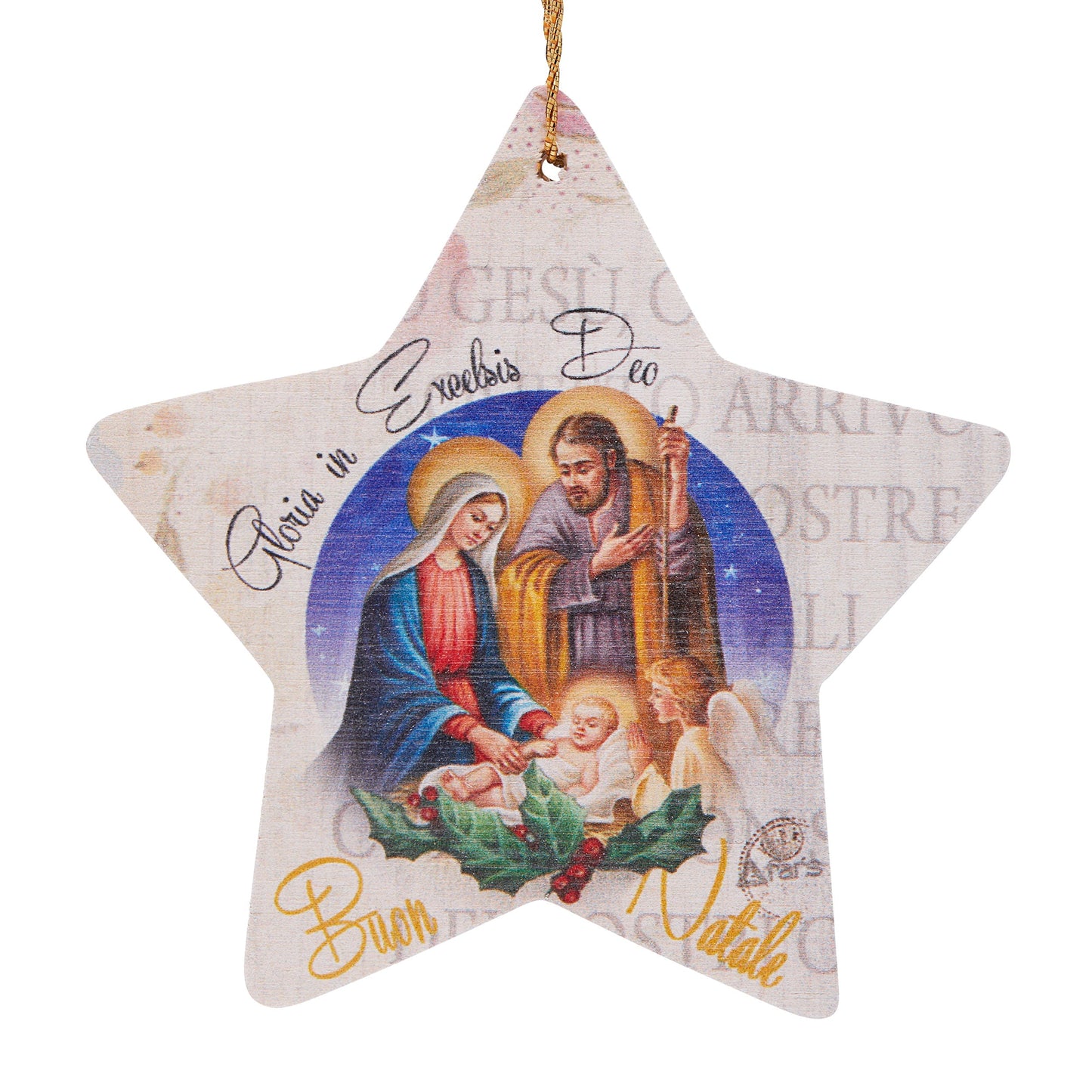 Mondo Cattolico 8 cm (3.15 in) Wooden Star-shaped Christmas Decoration With Nativity Scene