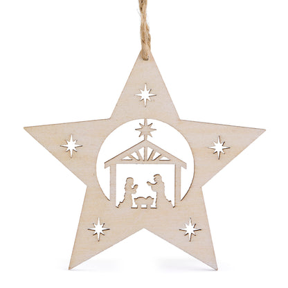 MONDO CATTOLICO ROMA 8.50 cm (3.35 in) Wooden Star With Nativity Scene