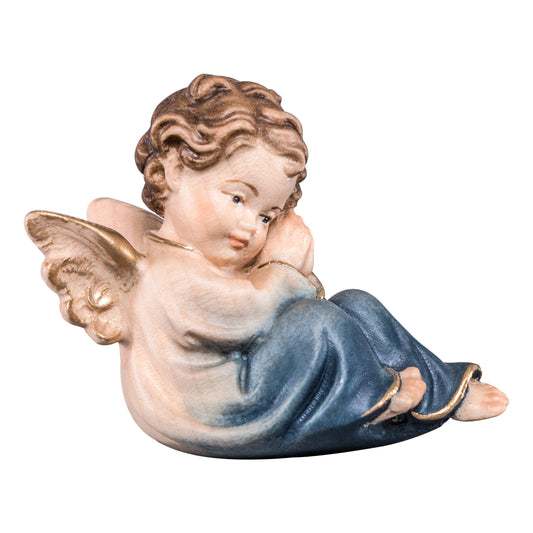 Mondo Cattolico Colored / 6 cm (2.4 in) Wooden statue of Angel sitting blue