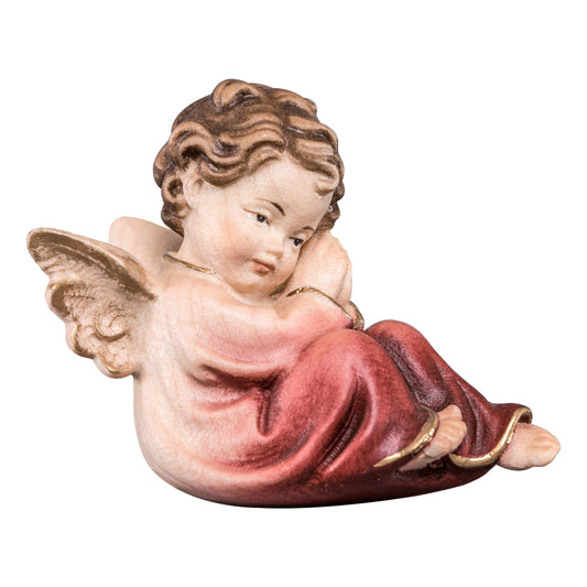 Mondo Cattolico Colored / 6 cm (2.4 in) Wooden statue of Angel sitting red