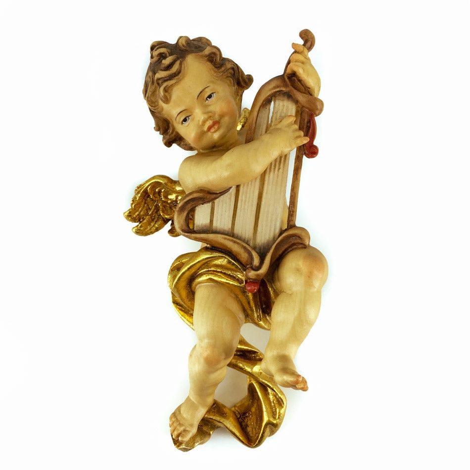 MONDO CATTOLICO 20 cm (7.87 in) Wooden Statue of Angel with Harp