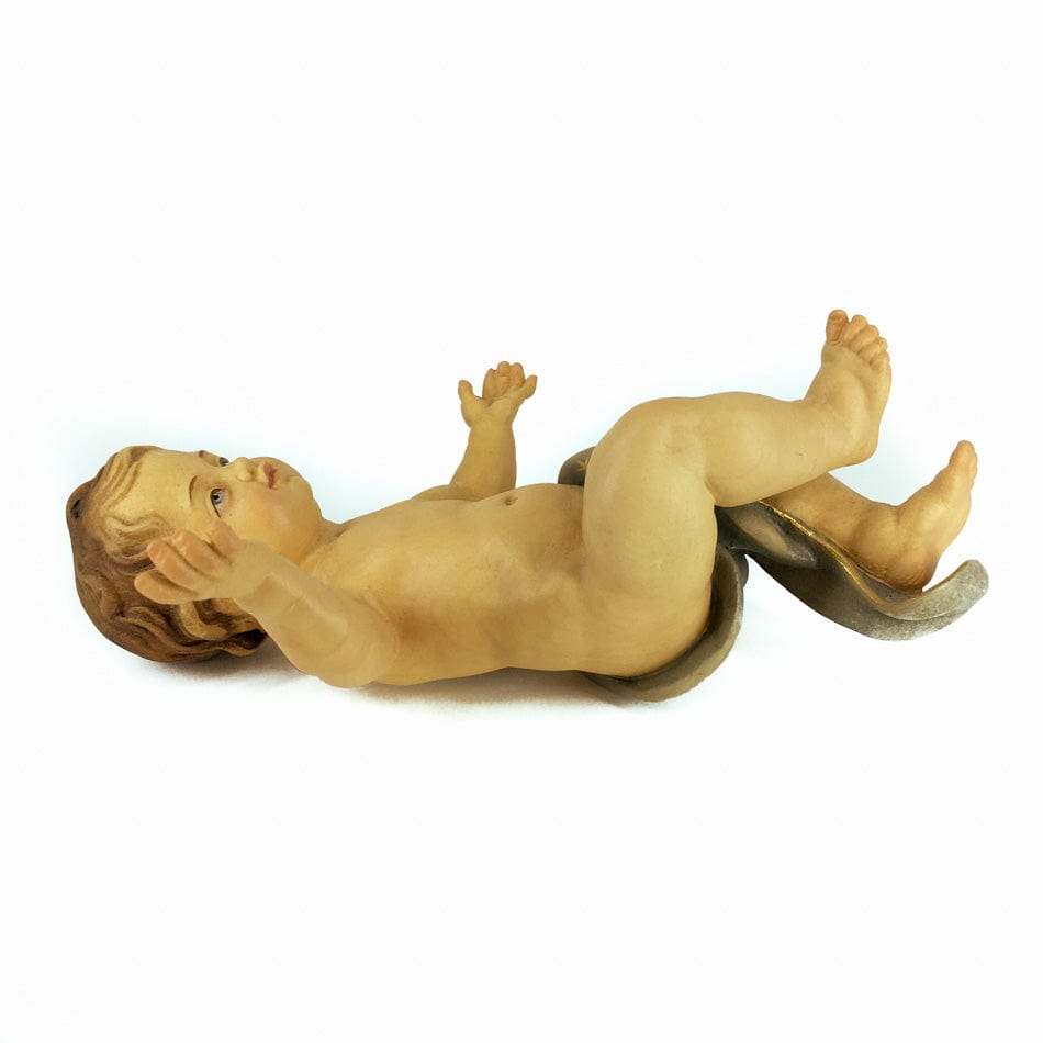 MONDO CATTOLICO Wooden Statue of Baby Jesus in Blue Swaddling Clothes