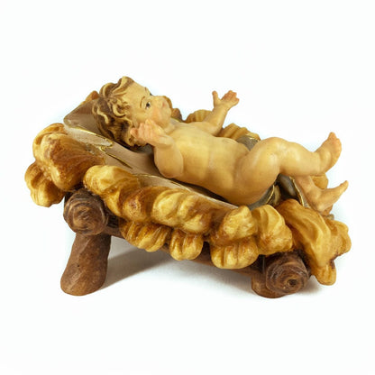 MONDO CATTOLICO 11 cm (4.33 in) Wooden Statue of Baby Jesus in His Removable Cradle