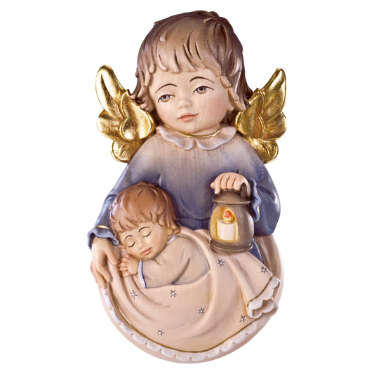 Mondo Cattolico Colored / 8 cm (3.1 in) Wooden statue of Guardian angel to hang with boy