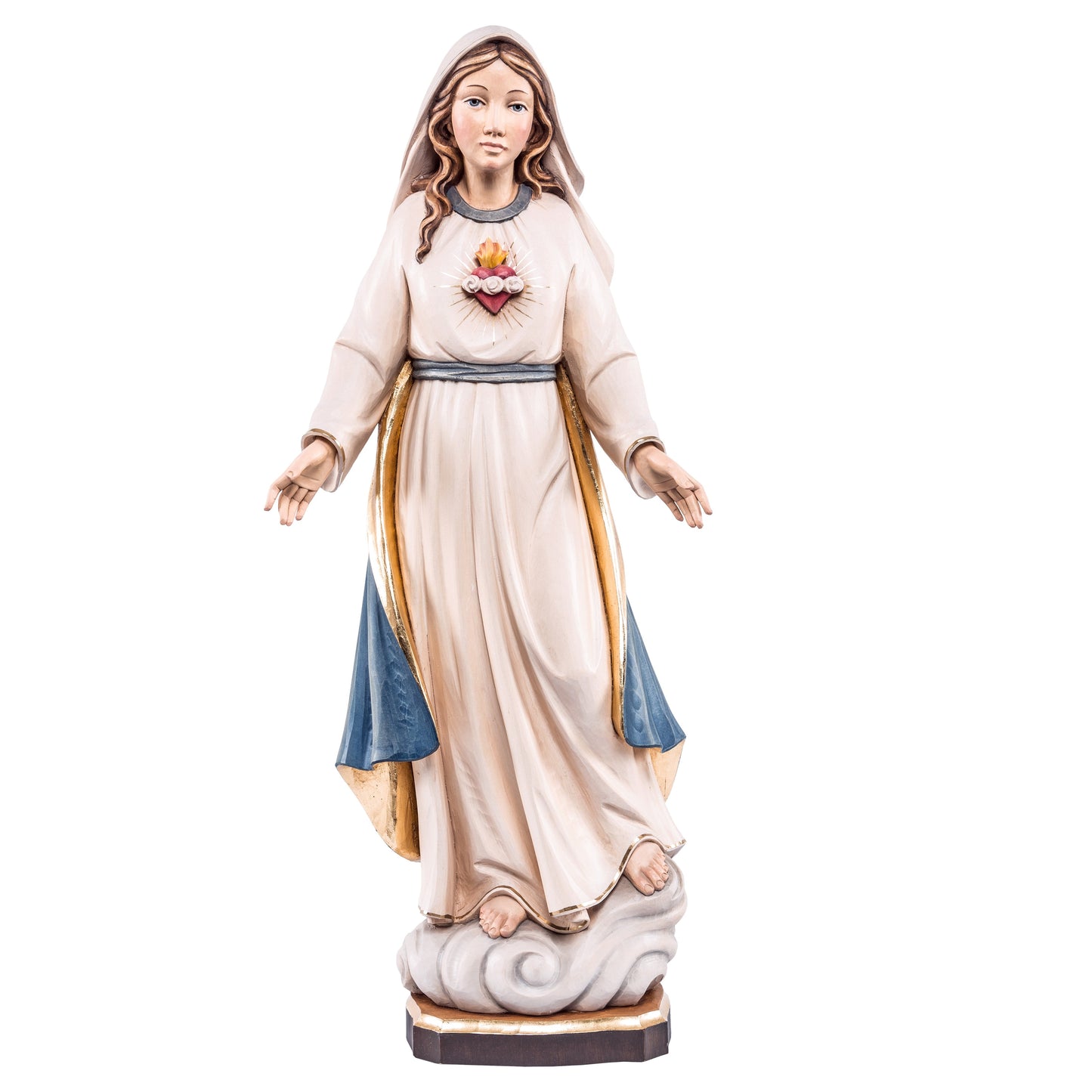 Mondo Cattolico Colored / 10 cm (3.9 in) Wooden statue of Holy heart of Mary