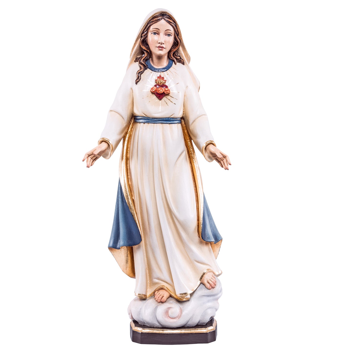 Mondo Cattolico Antiqued / 60 cm (23.6 in) Wooden statue of Holy heart of Mary