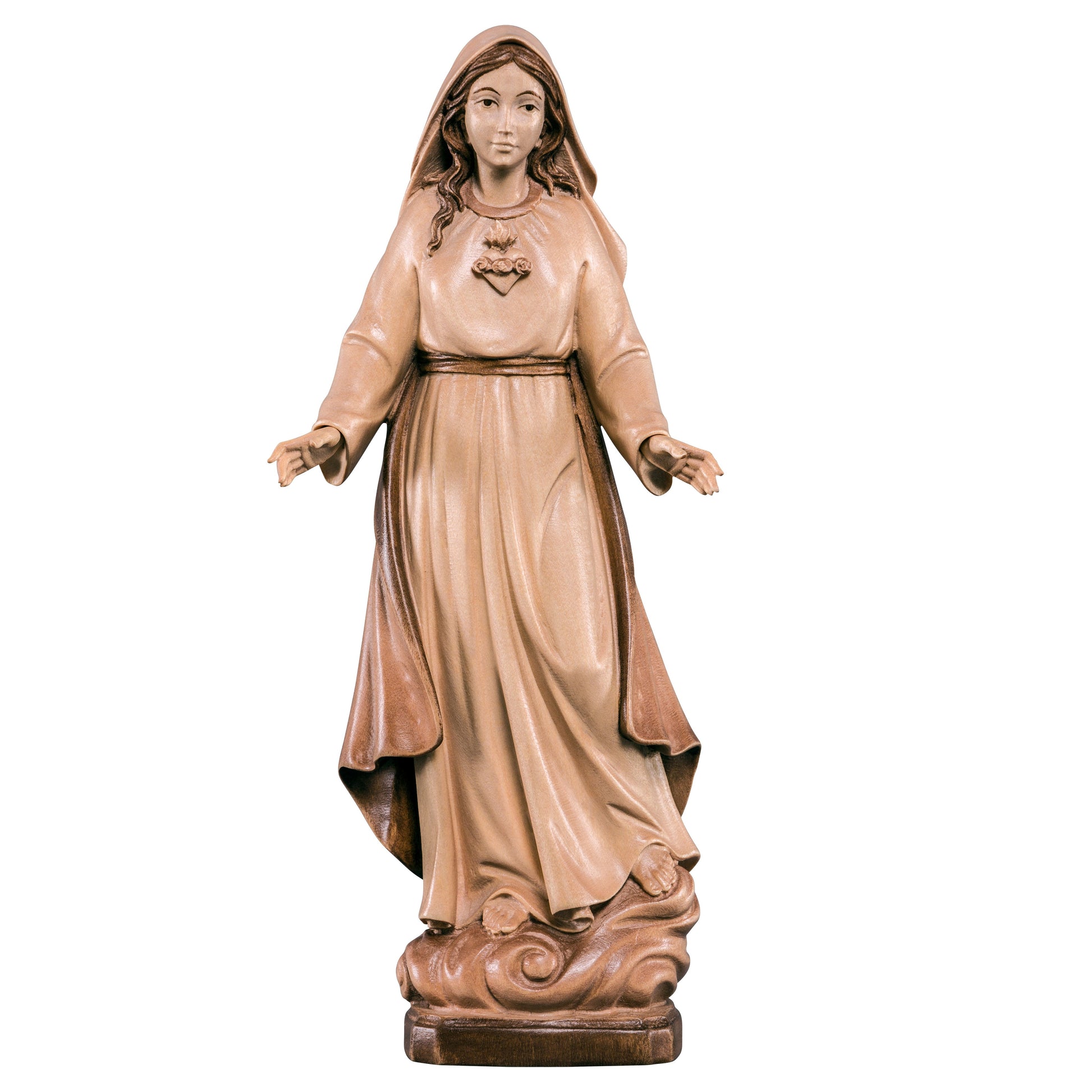 Mondo Cattolico Glossy / 10 cm (3.9 in) Wooden statue of Holy heart of Mary