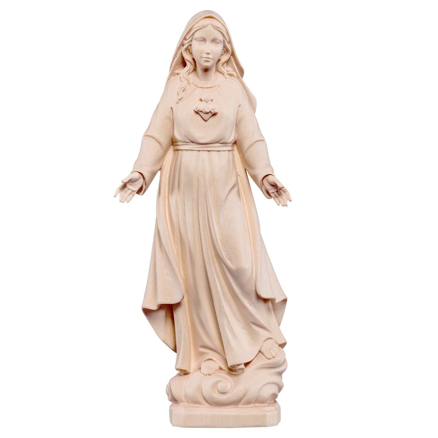Mondo Cattolico Natural / 15 cm (5.9 in) Wooden statue of Holy heart of Mary