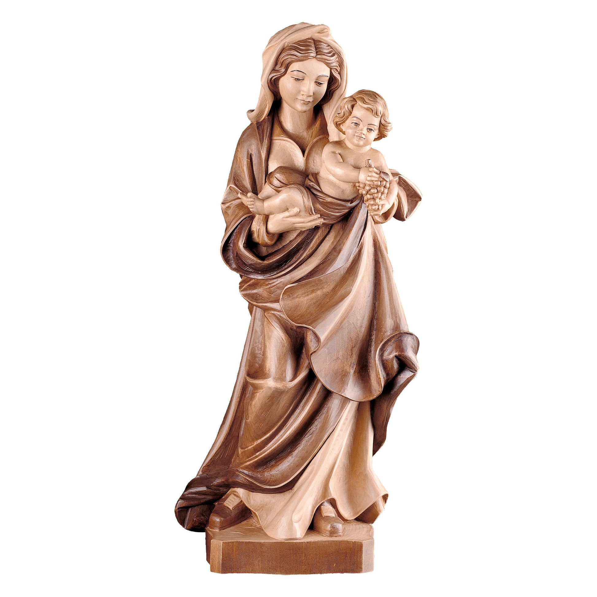 Mondo Cattolico Glossy / 15 cm (5.9 in) Wooden statue of Madonna of grapes