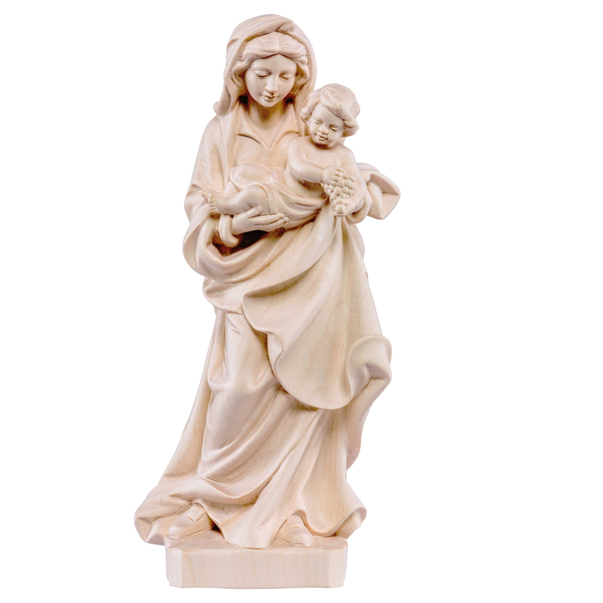 Mondo Cattolico Natural / 15 cm (5.9 in) Wooden statue of Madonna of grapes