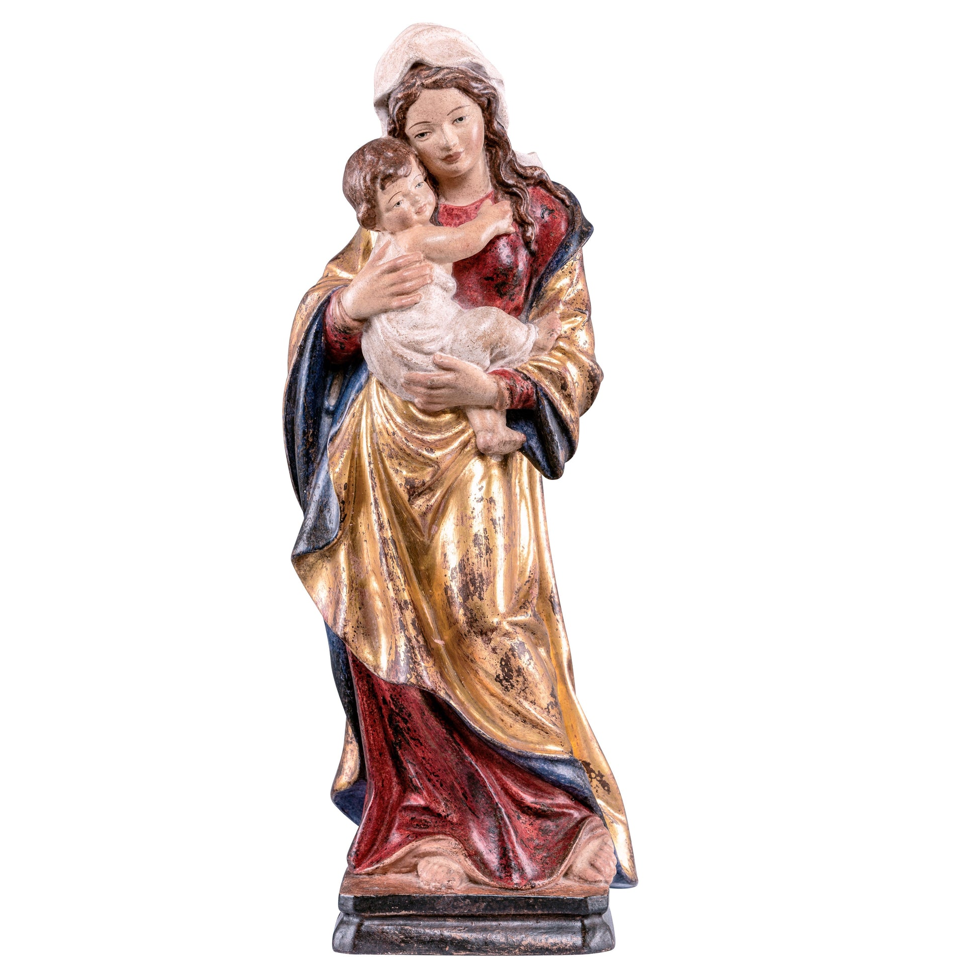 Mondo Cattolico Golden / 30 cm (11.8 in) Wooden statue of Madonna of home
