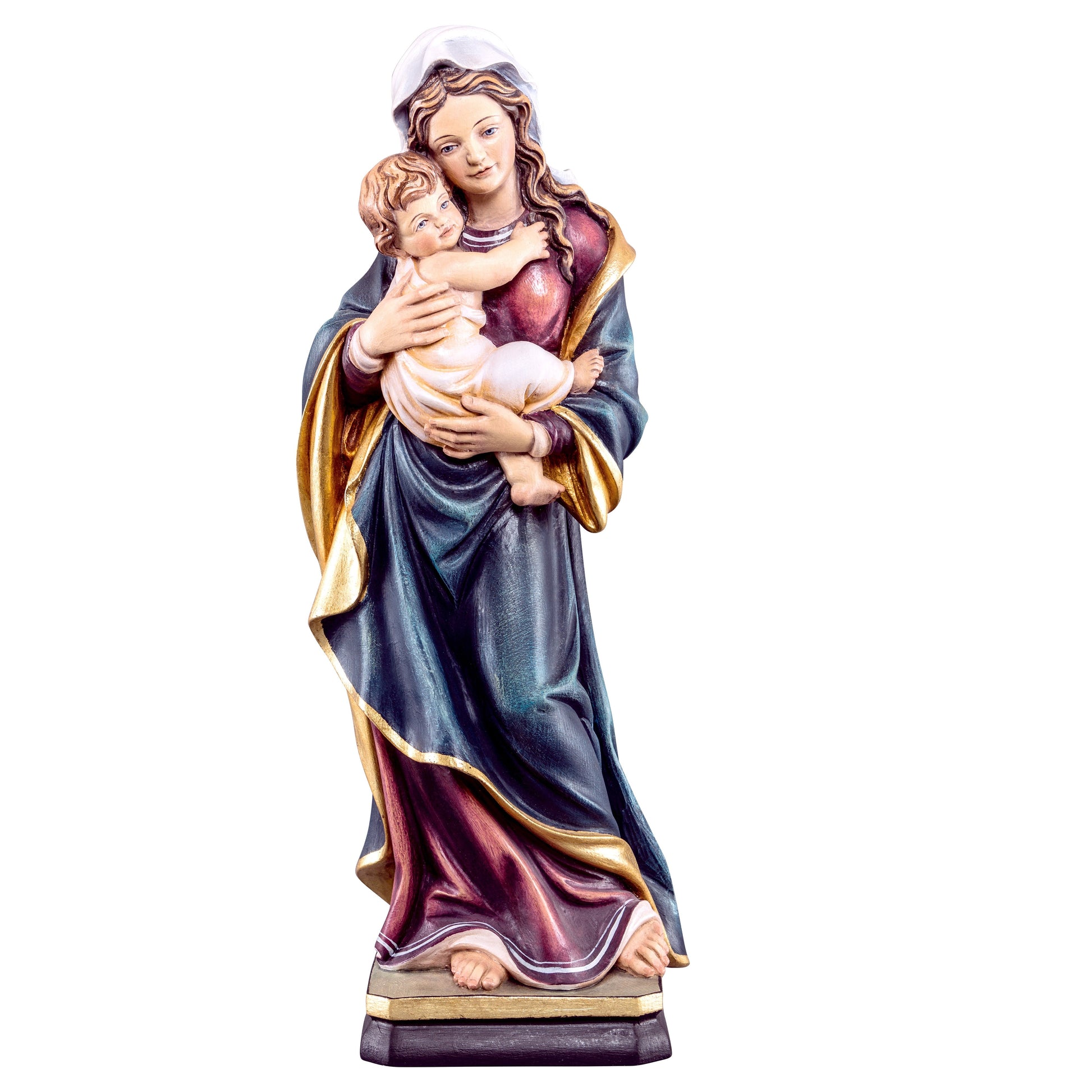 Mondo Cattolico Antiqued / 50 cm (19.7 in) Wooden statue of Madonna of home
