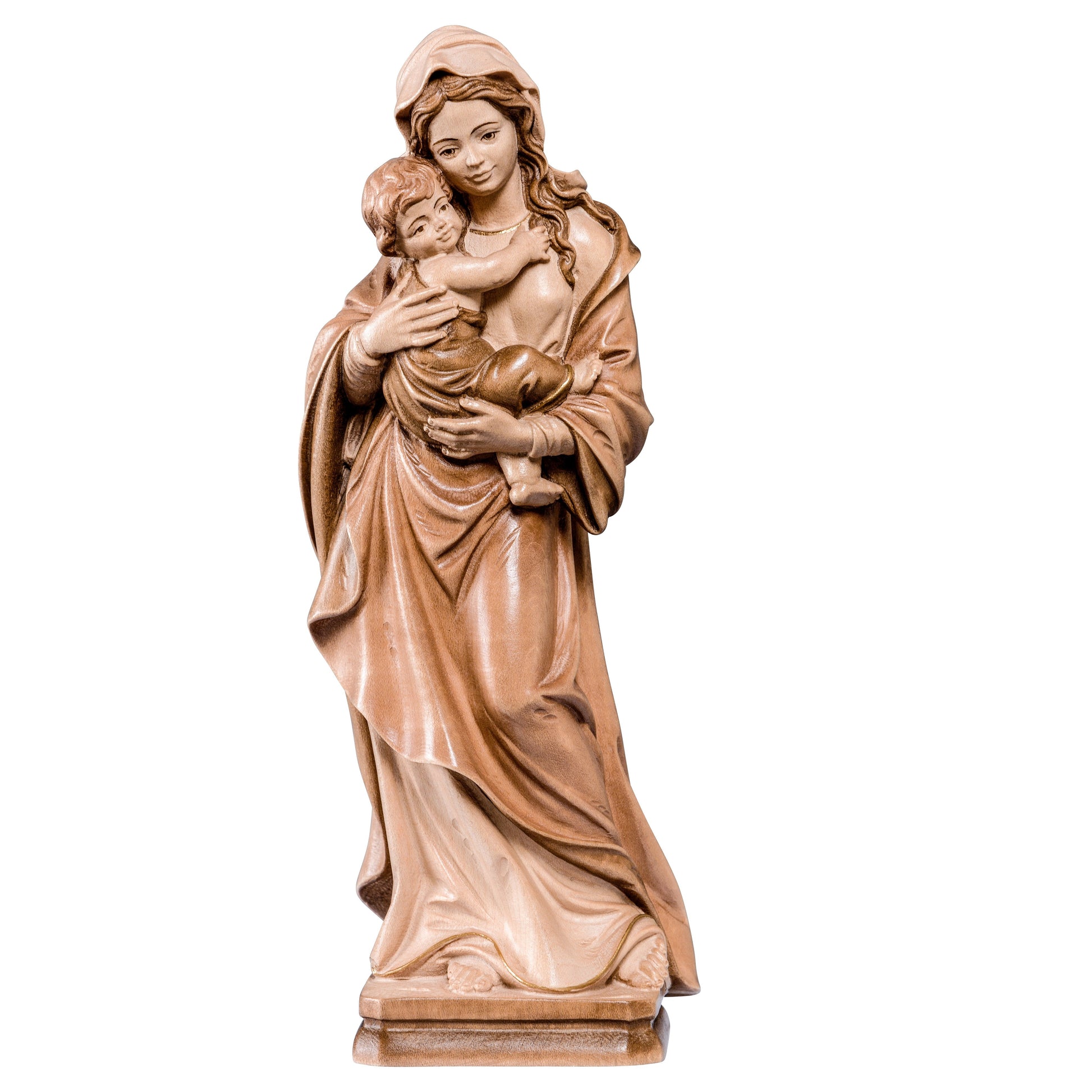 Mondo Cattolico Glossy / 10 cm (3.9 in) Wooden statue of Madonna of home