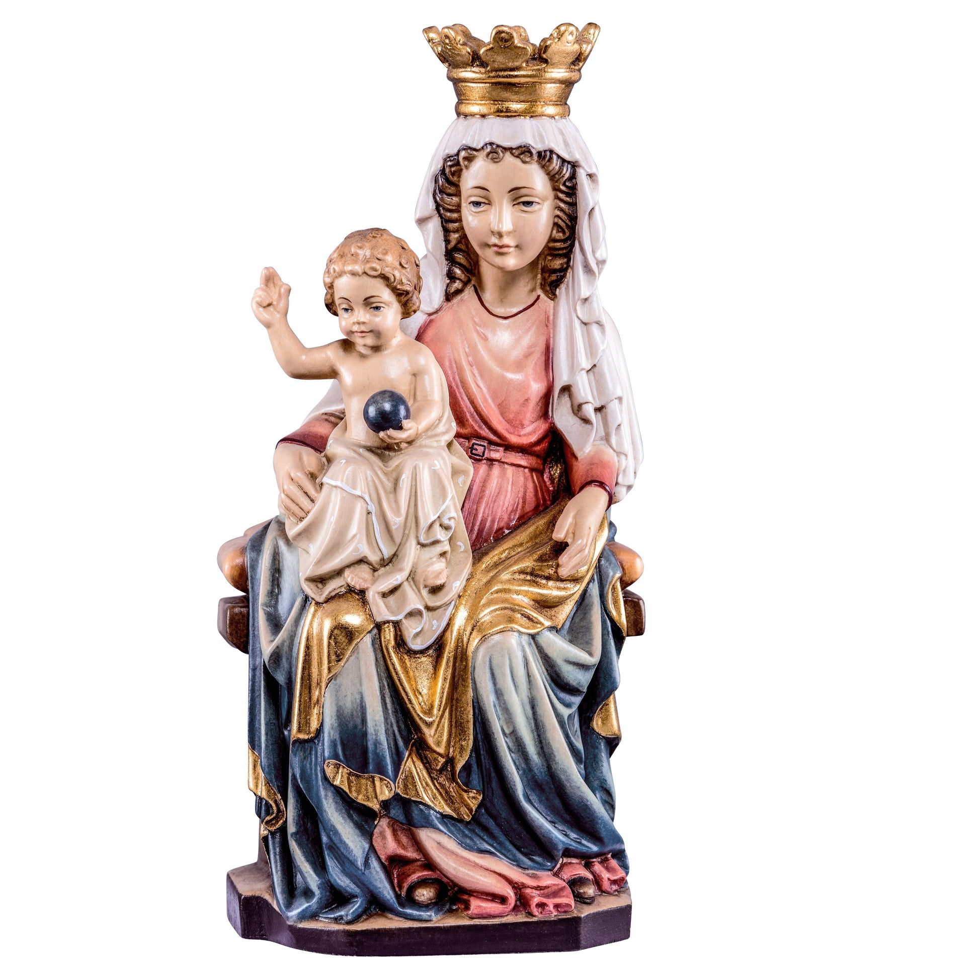 MONDO CATTOLICO Colored / 16 cm (6.3 in) Wooden statue of Madonna of Prague
